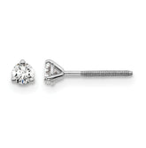 14k White Gold 1/5 carat Lab Grown Diamond VS/SI+ G+ Round Complete Three Prong Screwback Stud Earrings